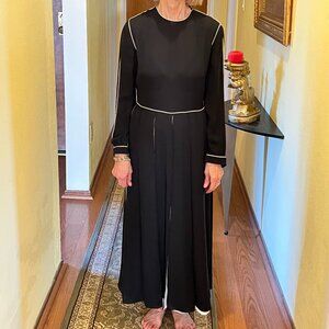 VALENTINO BLACK AND WHITE RUNWAY SILK MIDI LONG SLEEVES PIPING DRESS